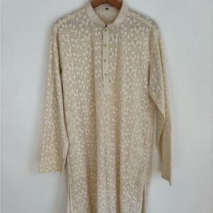 Cream Kurta with floral lace/sparkle